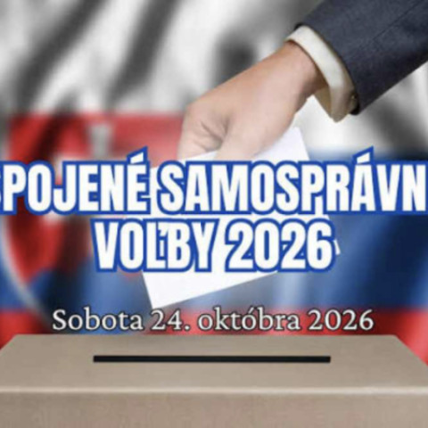 Plagát o spojených samosprávnych voľbách 2026 v Senici s dátumom 24. októbra 2026.