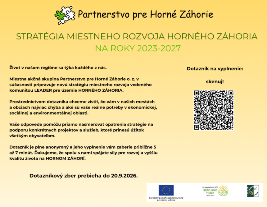 Plagát o zbieraní podnetov do rozvojovej stratégie Horného Záhoria