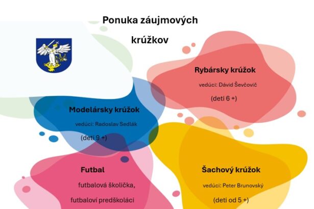 Plagát s ponukou záujmových krúžkov pre deti v Gbeloch na školský rok 2026/2027.