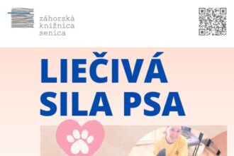 Plagát Záhorskej knižnice v Senici k podujatiu o kanisterapii a liečivej sile psa.