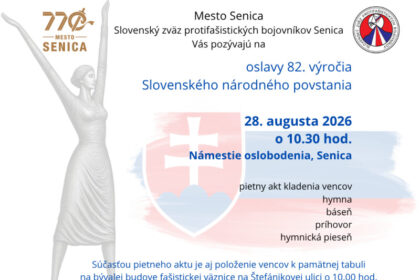 Pozvánka na oslavy 82. výročia Slovenského národného povstania v Senici.