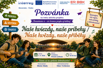 Pozvánka na podujatie Naše hviezdy, naše príbehy v Tvrdoniciach s dátumom 4. 9. 2026 a miestom prírodný amfiteáter.