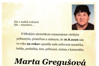 Smútočné oznámenie o úmrtí Marty Gregušovej zo Senice.