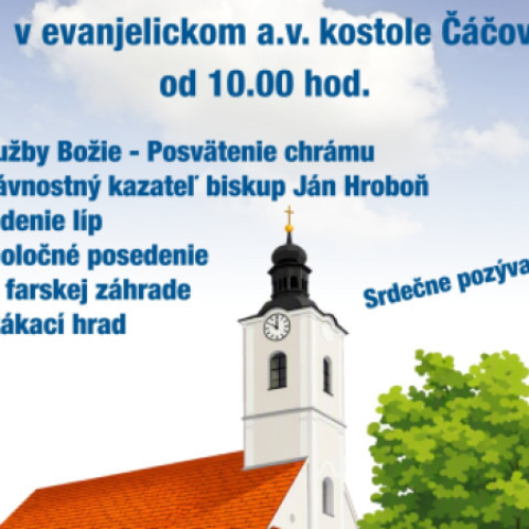 Evanjelický kostol v Čáčove s pozvánkou na hodovú slávnosť