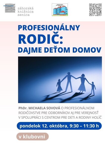 Plagát k besede o profesionálnom rodičovstve v Záhorskej knižnici v Senici.
