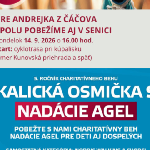 Plagát k charitatívnemu behu v Senici pre Andrejka z Čáčova.