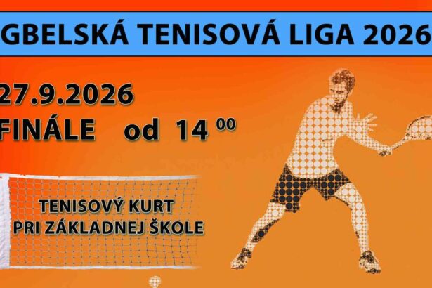Plagát k Gbelskej tenisovej lige 2026 s informáciou o finále na tenisovom kurte pri základnej škole.