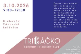 Plagát komunitného knižného klubu TriKáčko v Záhorskej knižnici v Senici s pozvánkou na stretnutie milovníkov kníh.