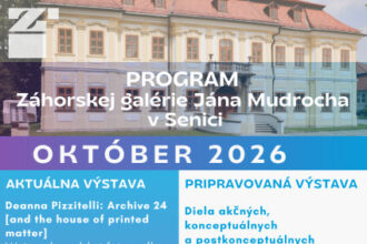 Plagát programu Záhorskej galérie Jána Mudrocha v Senici na október 2026.
