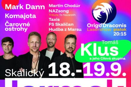Plagát Skalického jarmoku 2026 s programom a menami účinkujúcich.