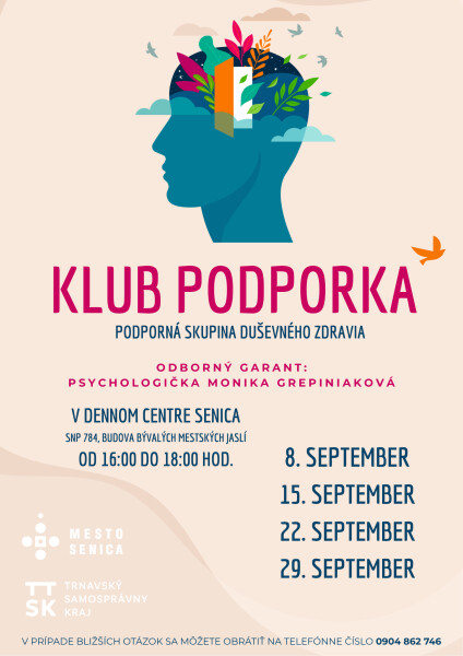 Pozvánka na stretnutia Klubu Podporka v Senici
