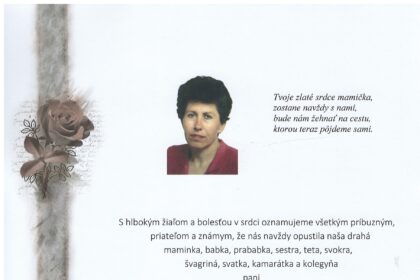 Smútočné oznámenie o úmrtí Ludmily Jestrábovej zo Skalice.
