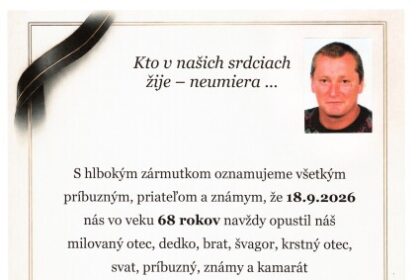 Smútočné oznámenie za Dušanom Tollarom zo Senice.
