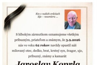 Smútočné oznámenie za Jaroslava Koprlu z Hlbokého