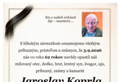 Smútočné oznámenie za Jaroslava Koprlu z Hlbokého