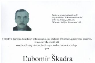 Smútočné oznámenie za Ľubomíra Škadru zo Skalice.