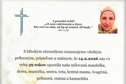 Smútočné oznámenie za Veroniku Sekáčovú z Šajdíkových Humeniec.