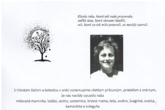 Smútočné parte Terézie Evinicovej zo Skalice