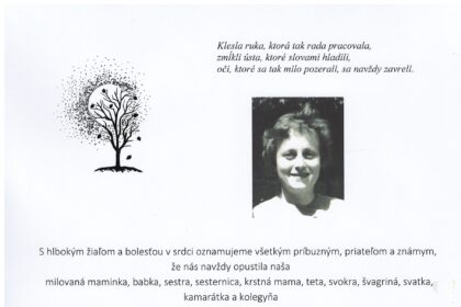 Smútočné parte Terézie Evinicovej zo Skalice