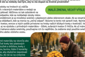 Informačný plagát o triedení odpadu a údržbe hrobov pred Dušičkami.