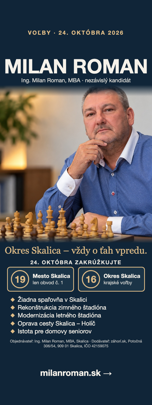 Milan Roman – nezávislý kandidát, voľby 24. októbra 2026 (č. 19 Mesto Skalica, č. 16 Okres Skalica)