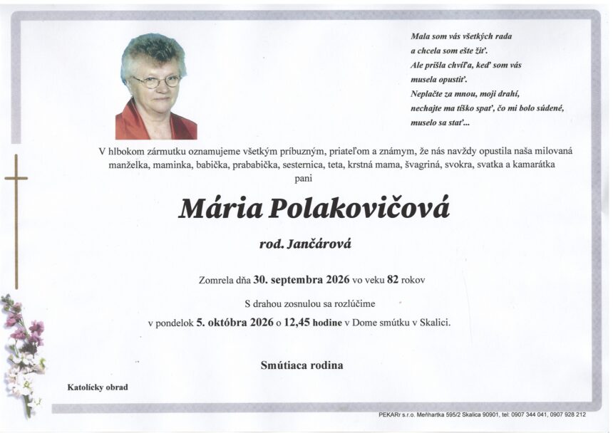Parte Márie Polakovičovej zo Skalice