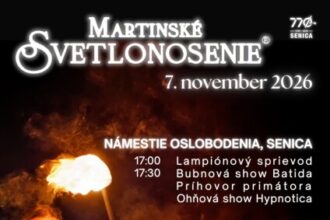 Plagát Martinské svetlonosenie v Senici s lampiónovým sprievodom, bubnovou a ohnivou šou.