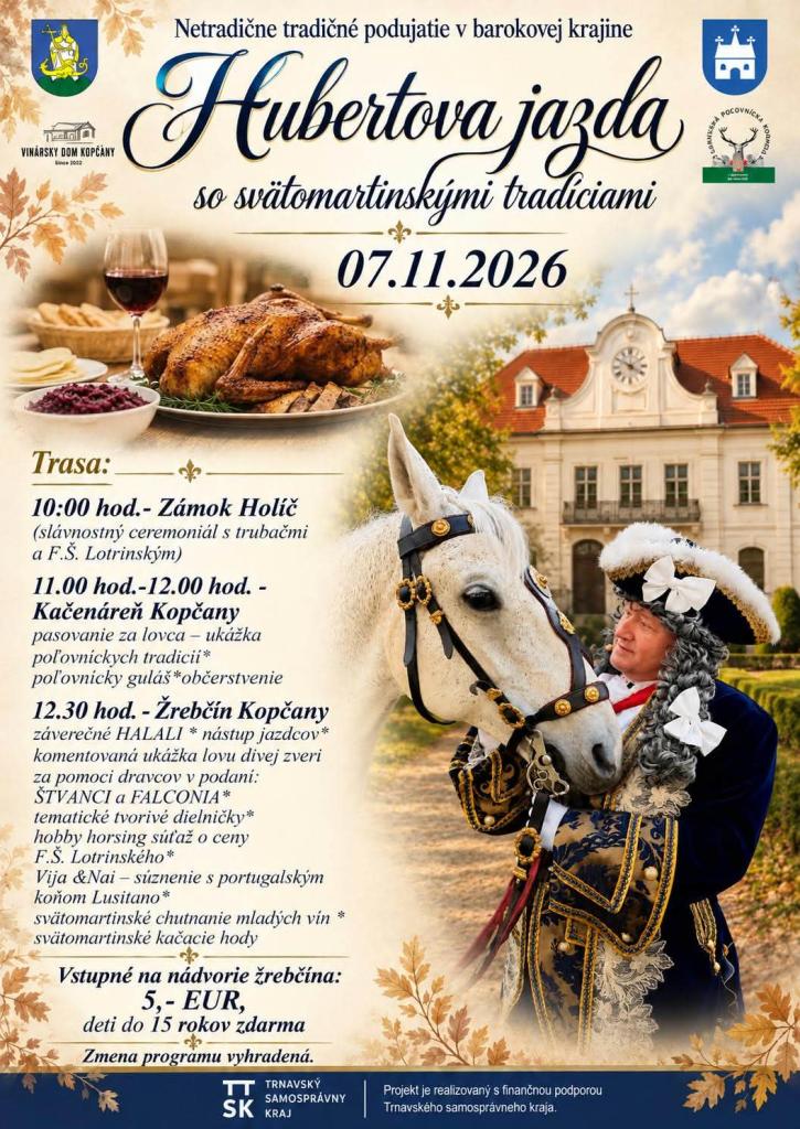 Plagát podujatia Hubertova jazda so svätomartinskými tradíciami v Kopčanoch.
