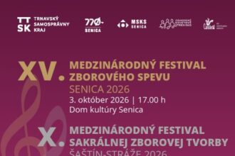 Plagát s pozvánkou na festival zborového spevu v Senici a festival sakrálnej zborovej tvorby v Šaštíne-Strážach.