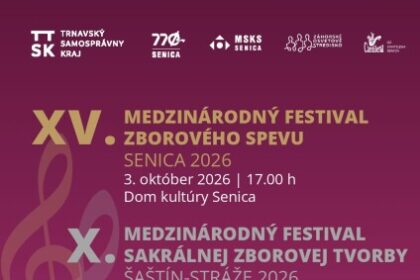 Plagát s pozvánkou na festival zborového spevu v Senici a festival sakrálnej zborovej tvorby v Šaštíne-Strážach.