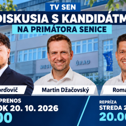Plagát TV SEN k diskusii kandidátov na primátora Senice