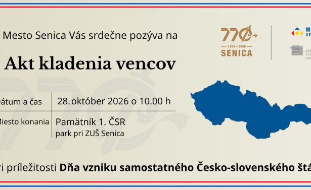 Pozvánka mesta Senica na akt kladenia vencov pri Pamätníku 1. ČSR.