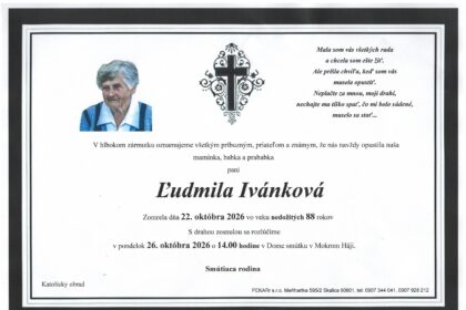 Smútočné oznámenie k úmrtiu Ľudmily Ivánkovej.