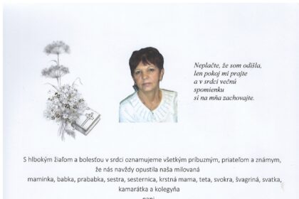 Smútočné oznámenie Mária Kadlečiková zo Skalice