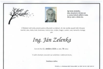 Smútočné oznámenie za Ing. Jána Zelenku zo Skalice.