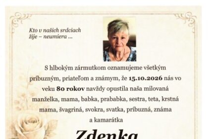 Smútočné oznámenie Zdenky Krištofovej z Hlbokého.
