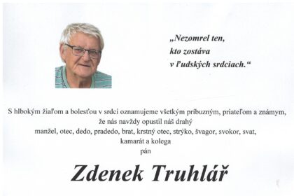 Smútočné parte Zdenka Truhlára zo Skalice.